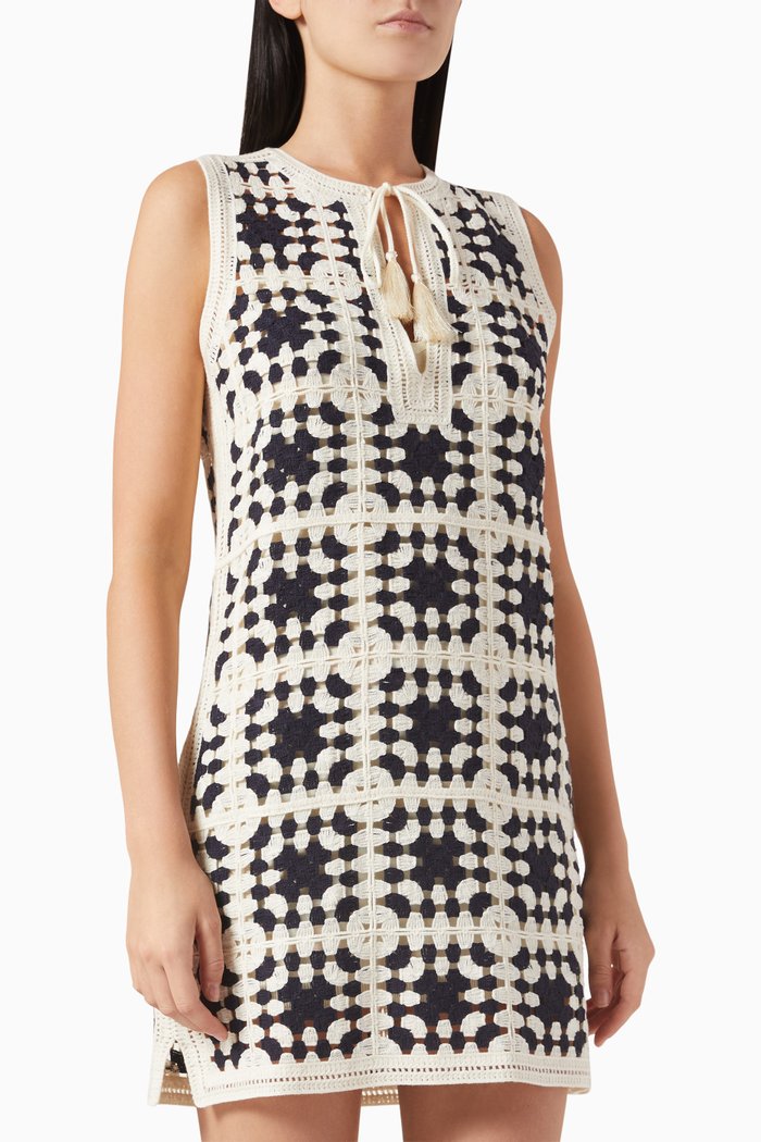 

Crochet Tassel Popover Mini Dress in Cotton-knit, Multicolour