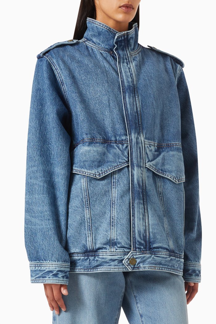 

Power Oversized Jacket in Denim, Blue