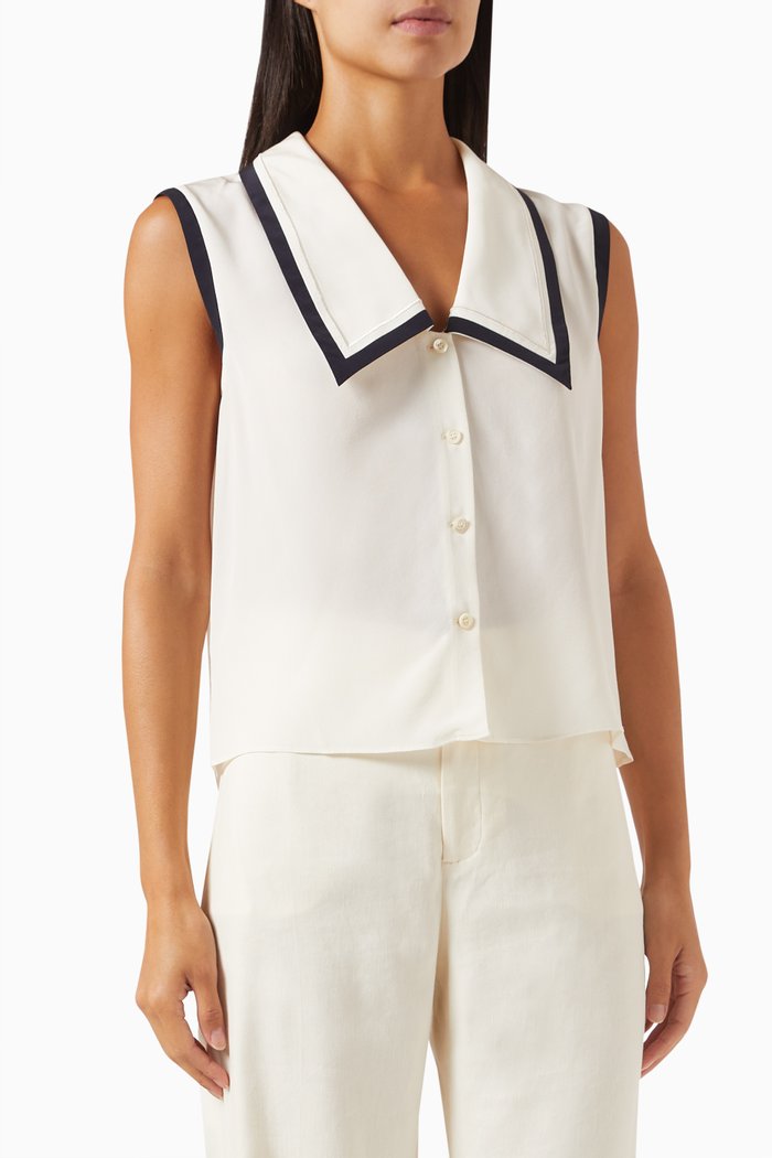 

Sleeveless Sailor Blouse in Silk, Neutral
