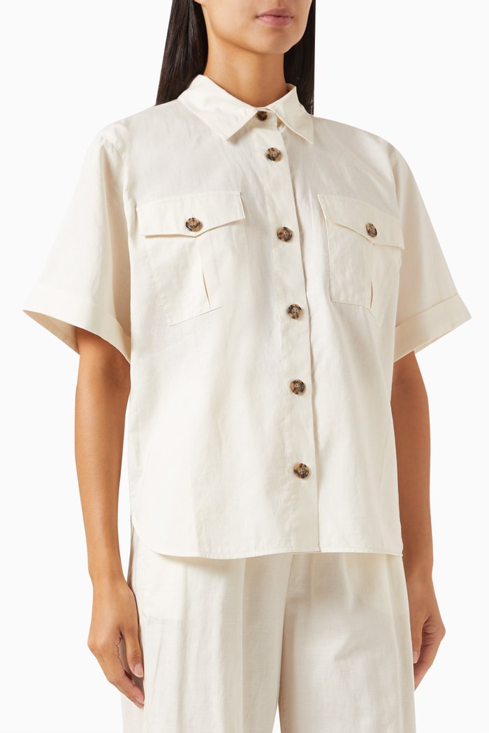 

Patch Pocket Utility Shirt in Cotton Blend, Neutral