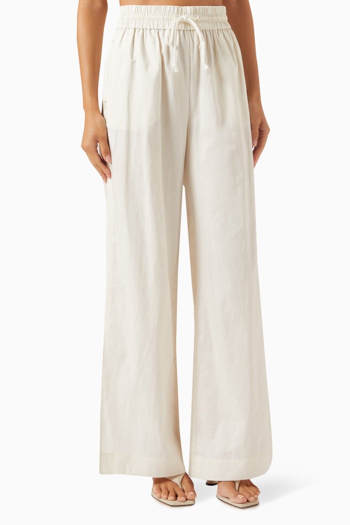 Wide-leg Lounge Pants in Cotton Blend, Neutral