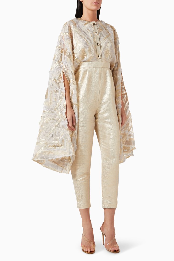 

Cape Sleeve Jumpsuit, Gold