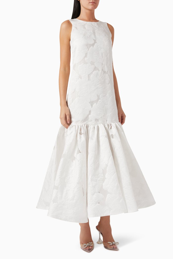 

Floral Midi Dress in Jacquard, Neutral