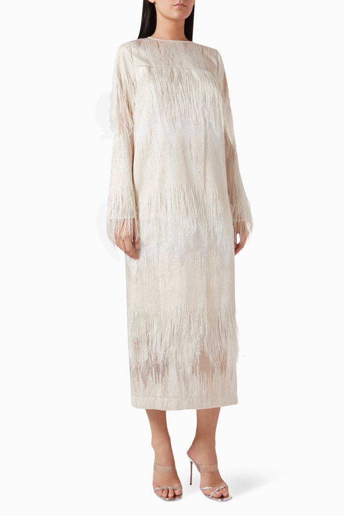 

Fringe Midi Dress, Neutral