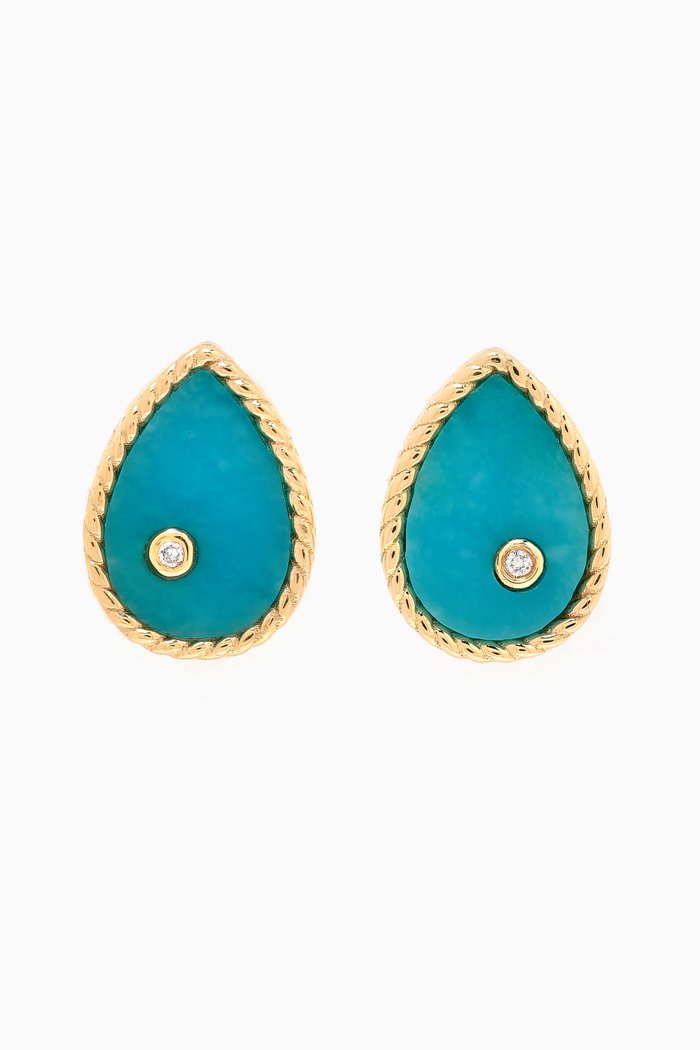 

Baby Pear Diamond and Turquoise Earrings in 9kt Yellow Gold