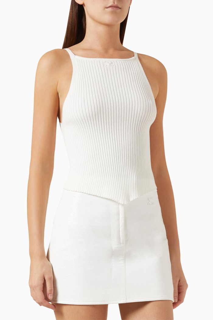 

Signature Pointy Tank Top in Rib-knit, White