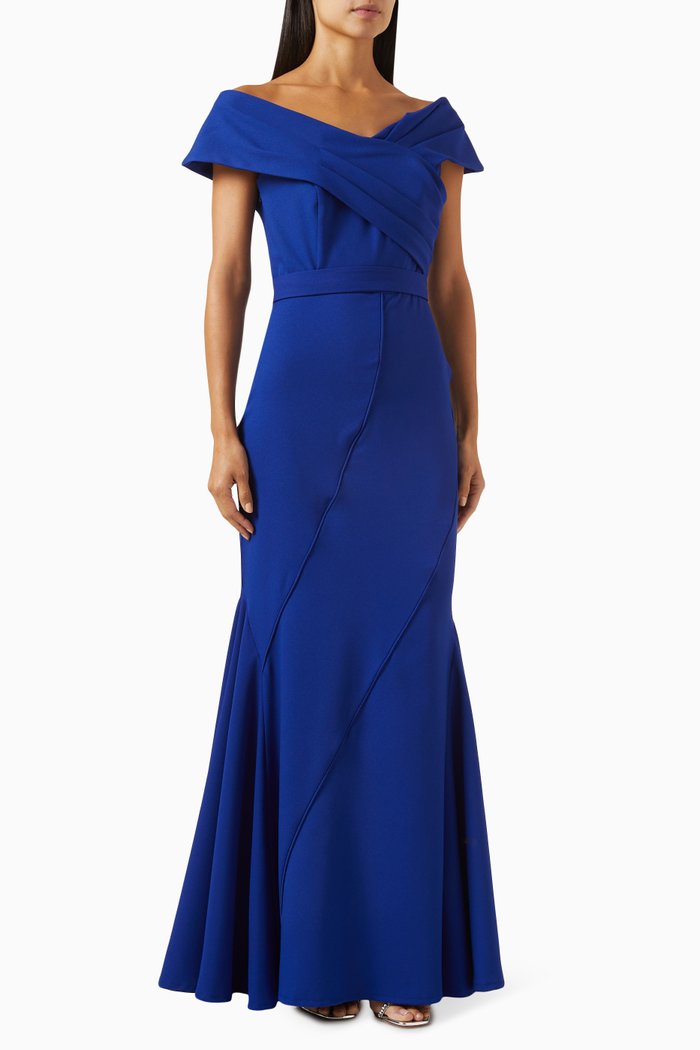 

Off-shoulder Gown in Crepe, Blue