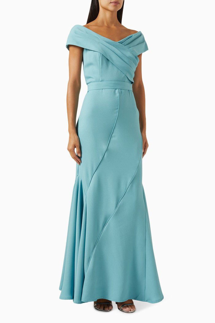 

Off-shoulder Gown in Crepe, Blue
