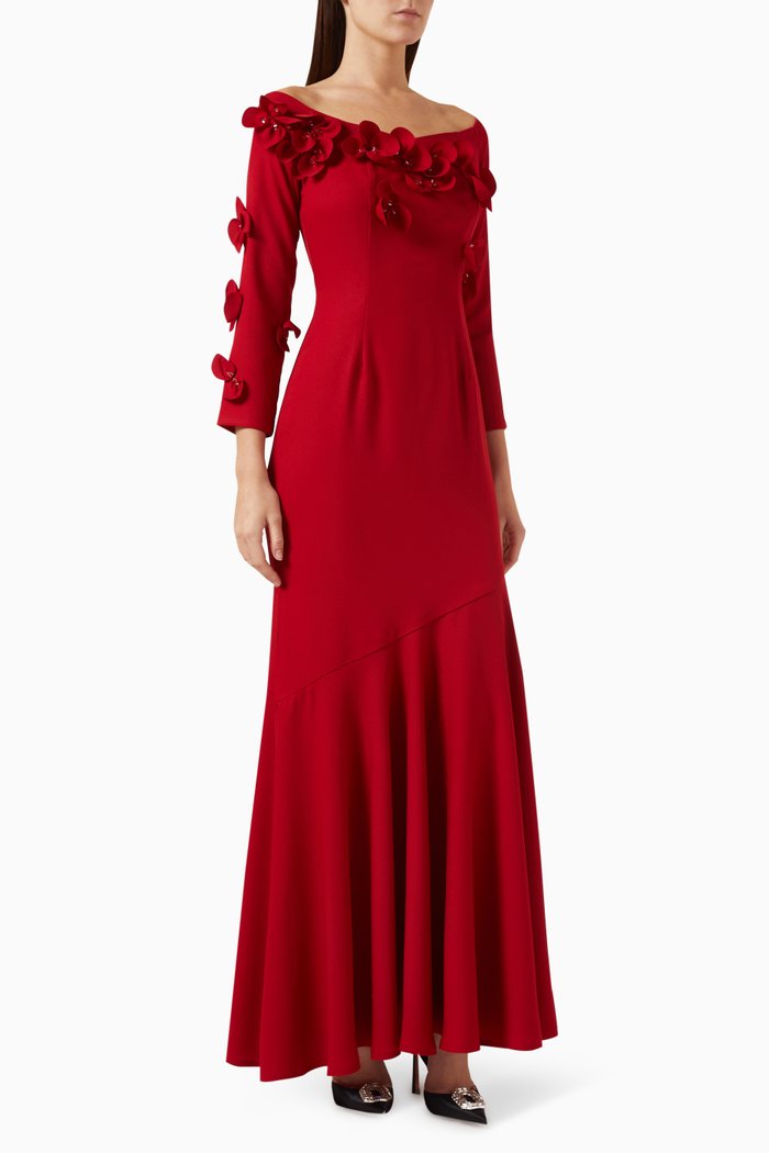 

Embellished Off-shoulder Maxi Dress in Crepe, Red