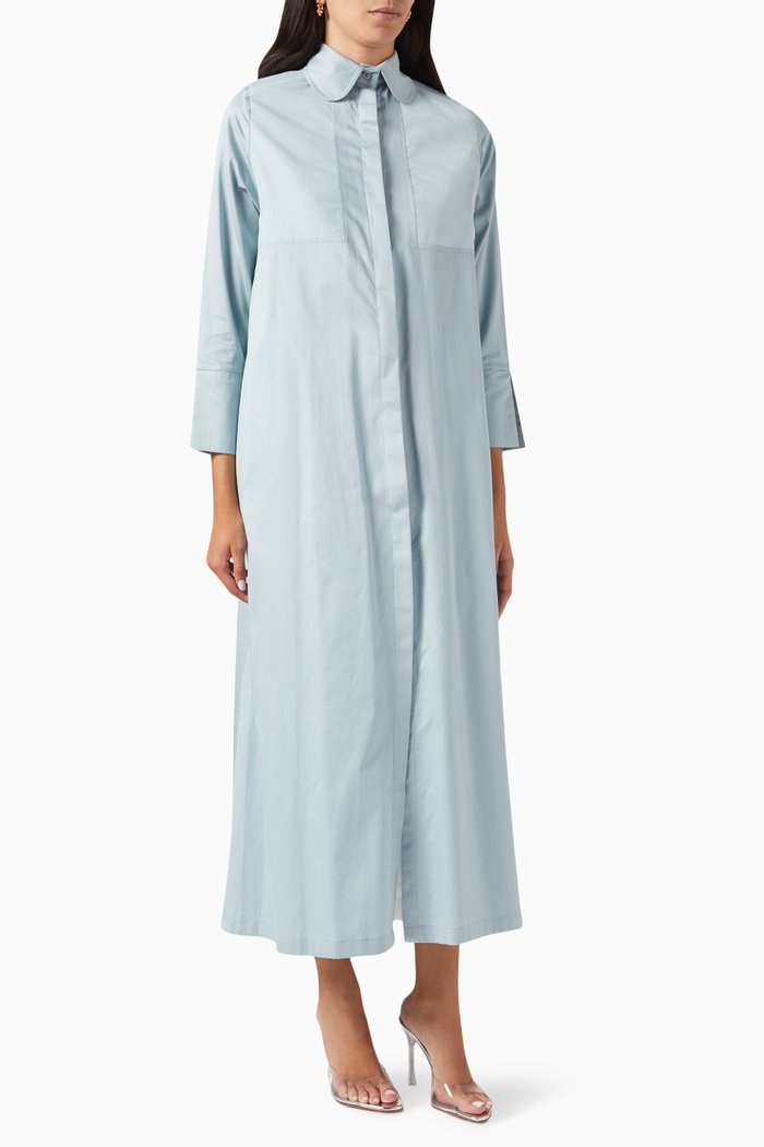 

Flared Button-up Coat, Blue