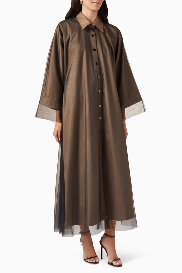 

Oversized Tulle-overlay Coat, Neutral