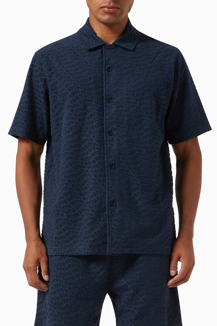 

Wave Monogram Thompson Shirt in Towel Terry, Blue