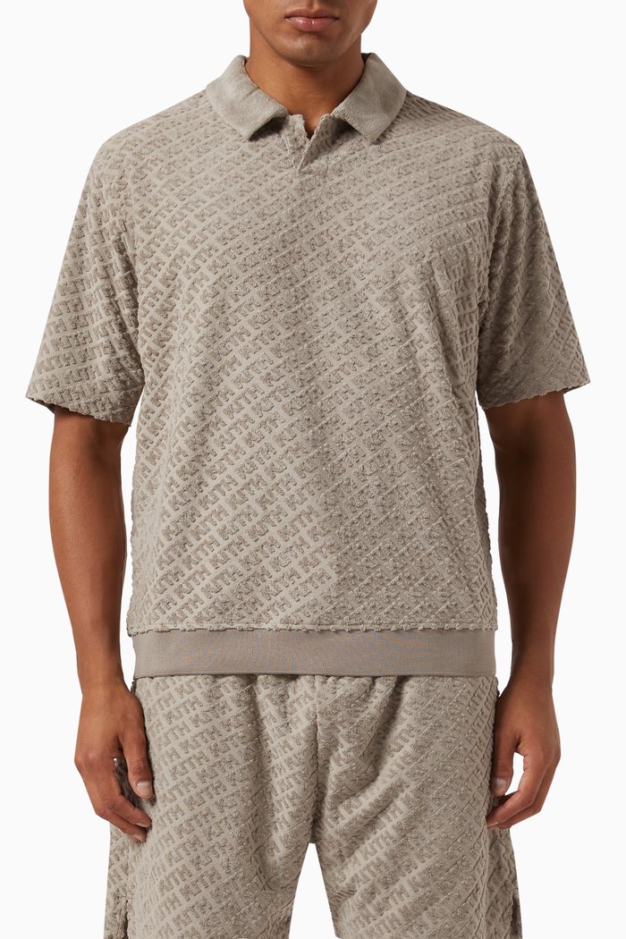 

Italic Monogram Leo Polo Shirt in Towel Terry, Neutral