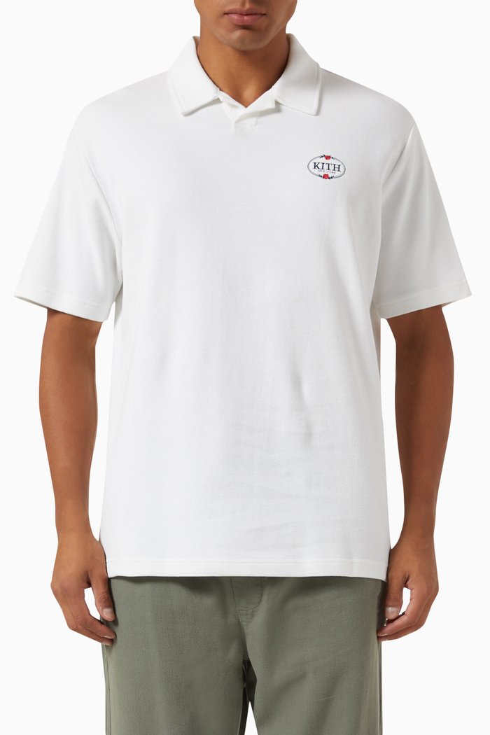 

Drew Embroidered Polo Shirt in Pique, White