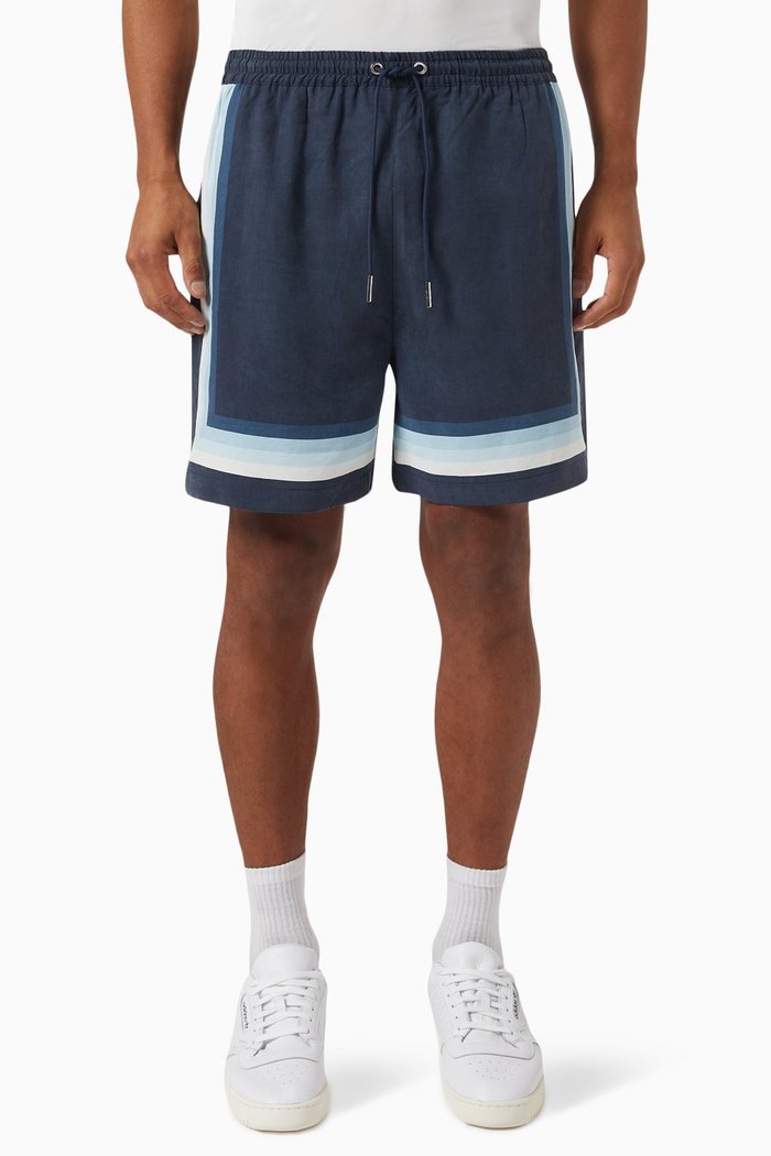 

Border Stripe Active Shorts in Cupro & Linen, Blue