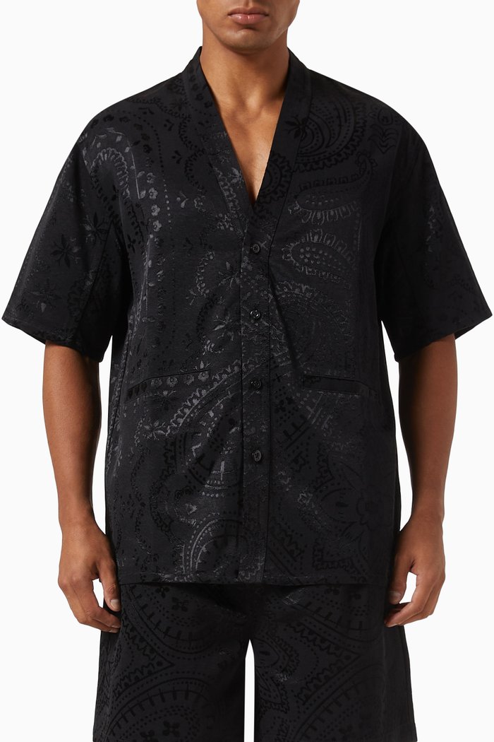 Ezra Shirt in Jacquard Faille, Black