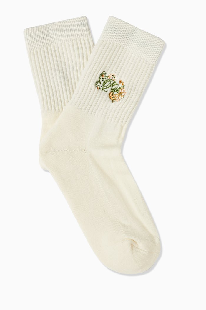 

Paisley Embroidery Crew Socks, Neutral