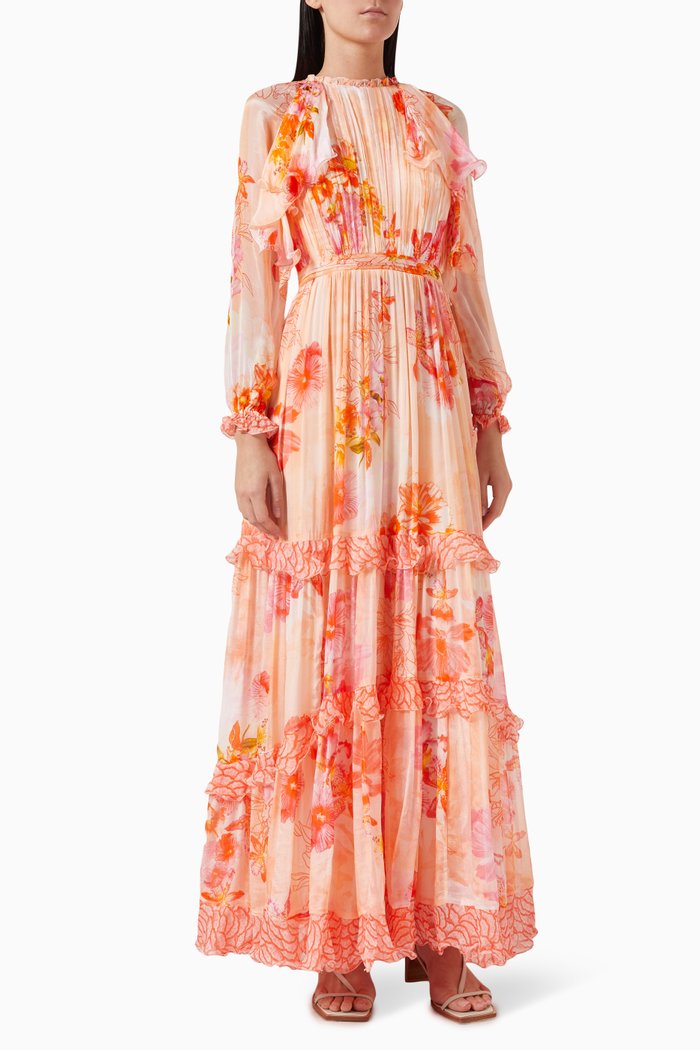 

Pleated Drill Dress in Chiffon, Orange