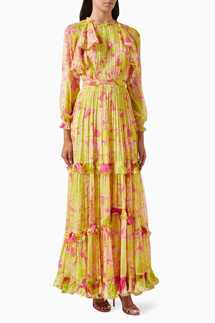 Pleated Drill Dress in Chiffon, Pink