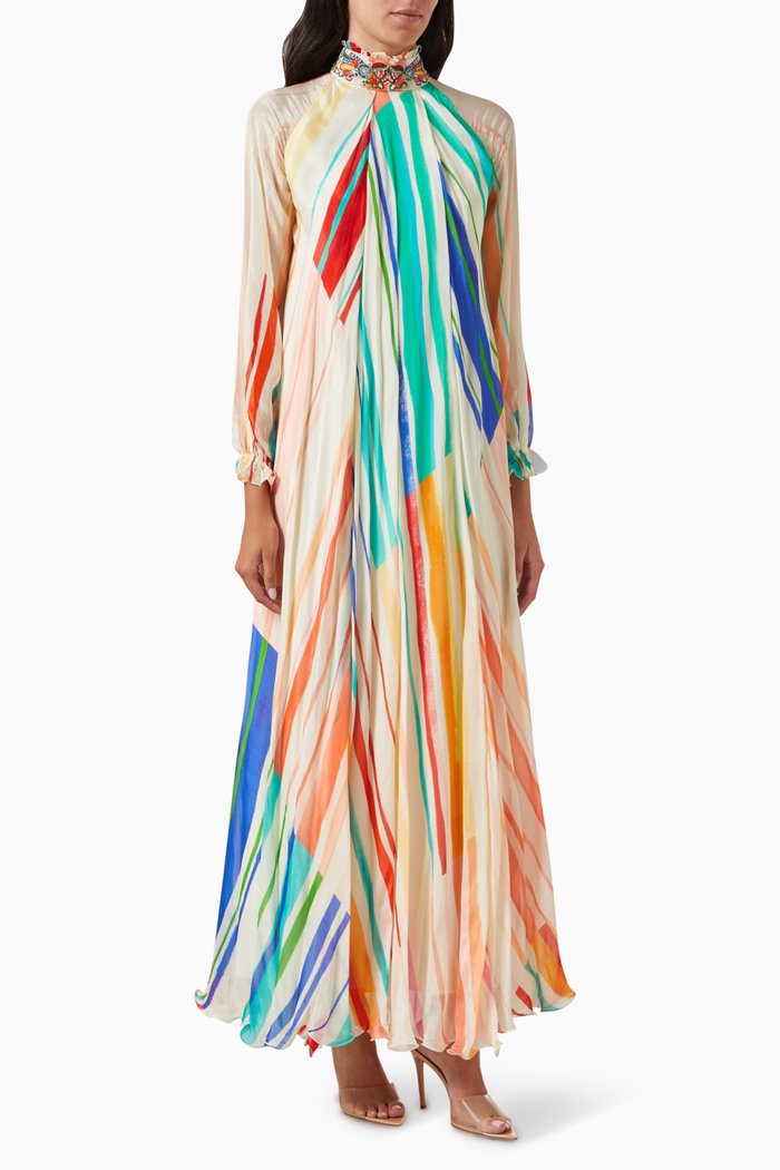 

Tie-up Floral Maxi Dress in Chiffon, Multicolour