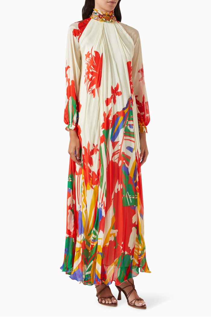 

Tie-up Floral Maxi Dress in Chiffon, Red
