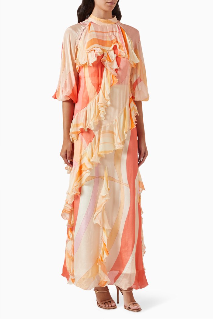 Printed Maxi Dress in Chiffon, Orange