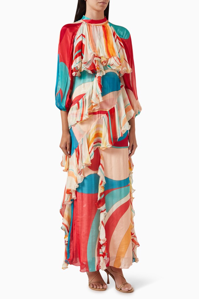Printed Maxi Dress in Chiffon, Multicolour