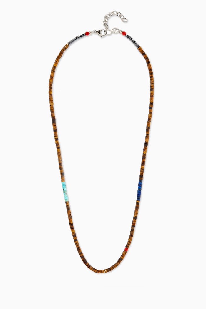 

Tiger Eye & Lapis Heishi Necklace, Brown
