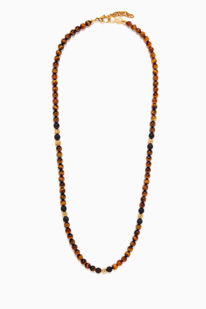 

Tiger Eye & Onyx Beaded Necklace, Brown