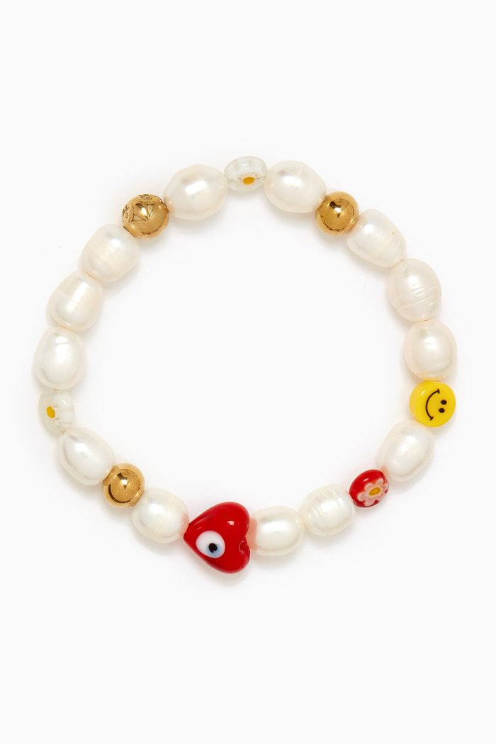 

Smiley Face Pearl Bracelet, White