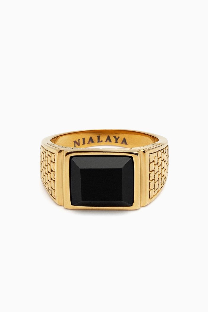 

Brick Agate Signet Ring in 18kt Gold-plated Stainless Steel