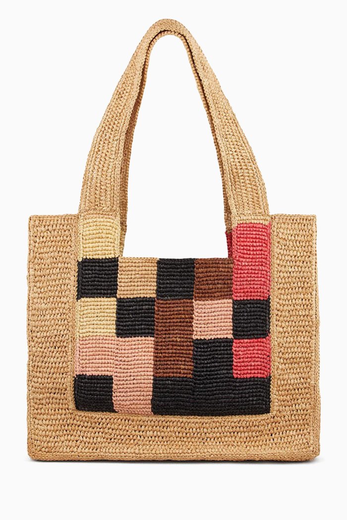 

x Louis Barthélemy Small Checkerboard Tote Bag in Raffia, Multicolour