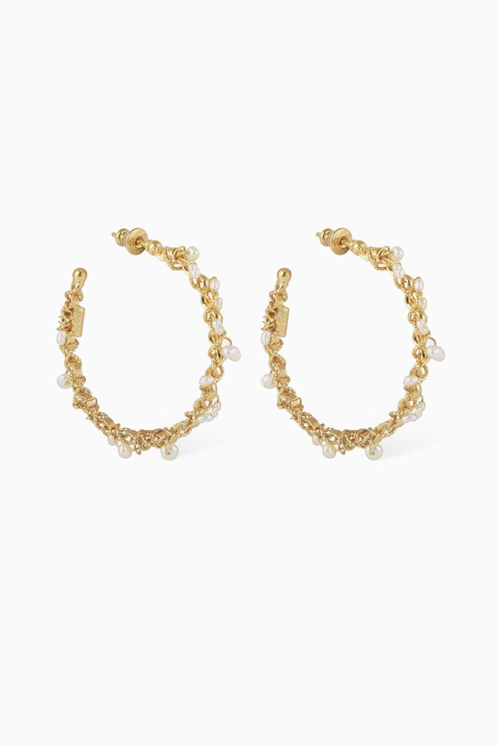 

Orphee Pearl Hoop Earrings in 24kt Gold-plated Metal, White