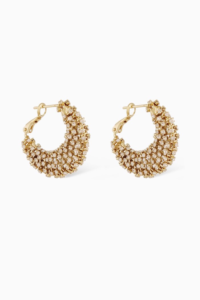 

Small Izzia Crystal Hoop Earrings in 24kt Gold-plated Metal