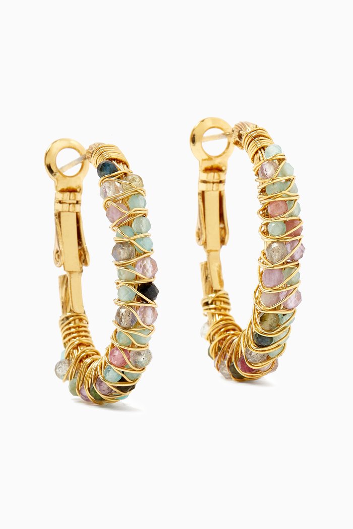 

Lyre Stone Hoop Earrings in 24kt Gold-plated Metal, Multicolour
