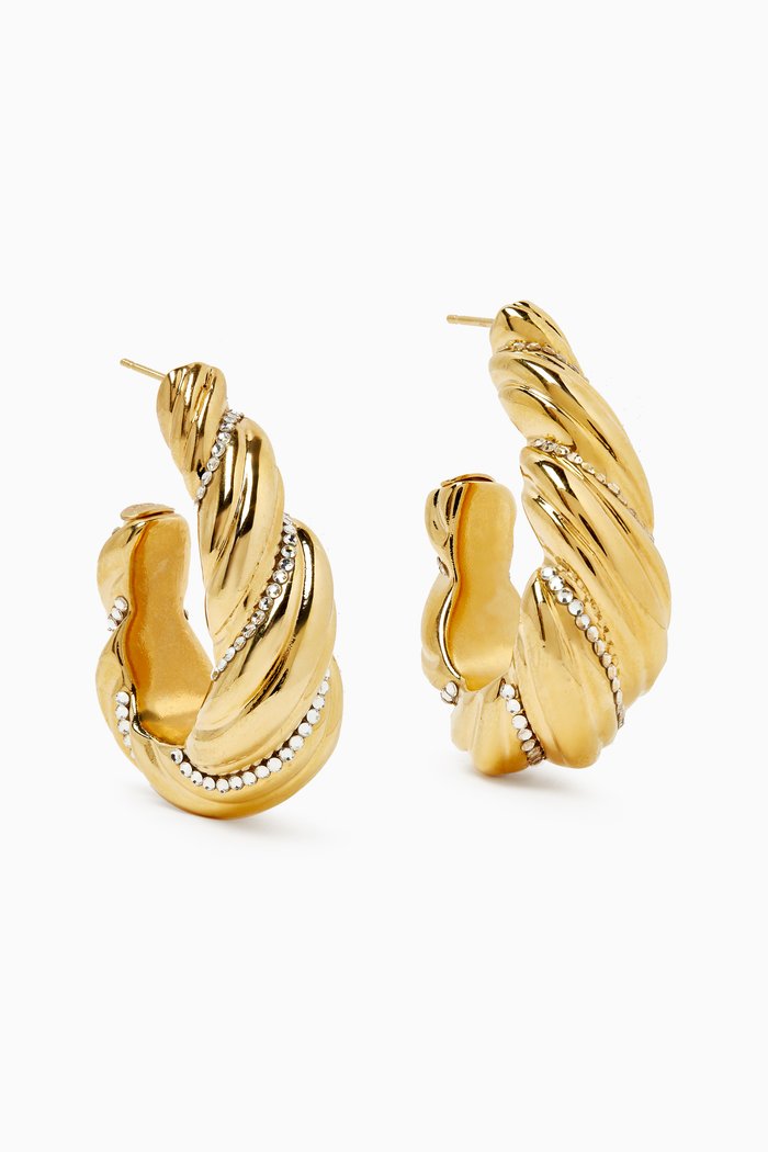 

Meltem Crystal Hoop Earrings in 24kt Gold-plated Metal