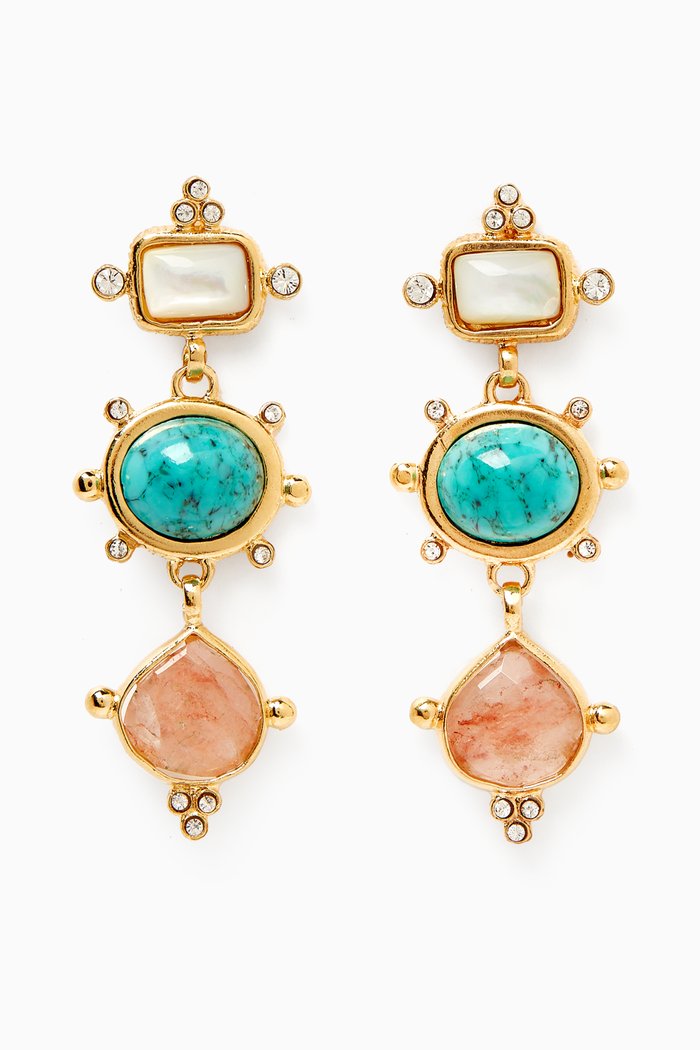 

Tiki Stone Drop Earrings in 24kt Gold-plated Metal, Blue