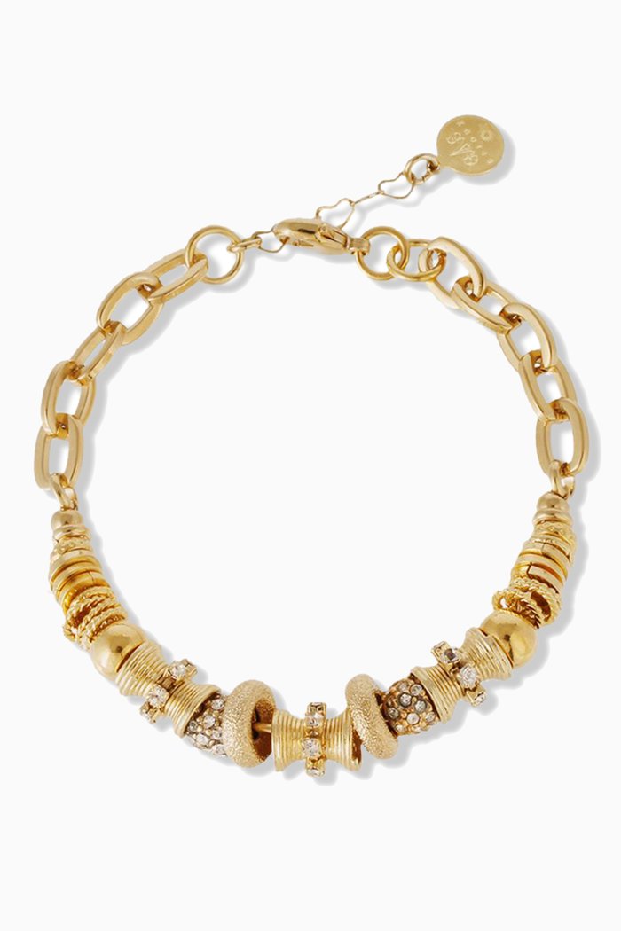 

Marquiza Crystal Chain Bracelet in 24kt Gold-plated Metal