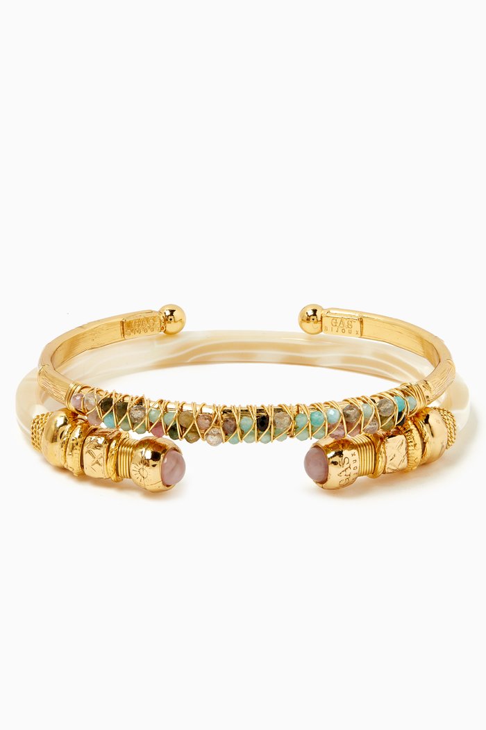

Two Stack Bracelets in 24kt Gold-plated Metal, Multicolour