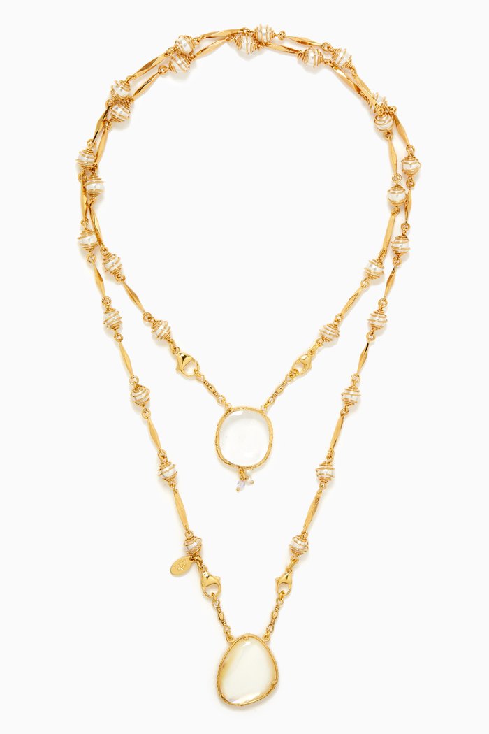 

Perla Pearl Double Chain Necklace in 24kt Gold-plated Metal, White