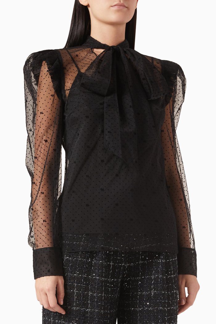 

KL Ruffle Top in Mesh, Black