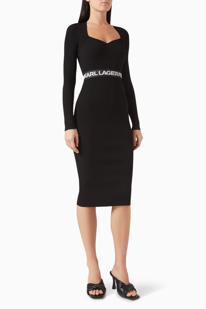 

Logo Waistband Midi Dress in Viscose-knit, Black