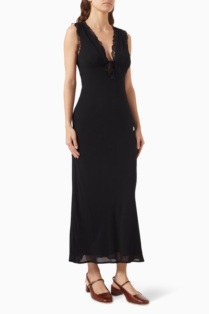 

Sharla Lace-trim Midi Dress in Georgette, Black