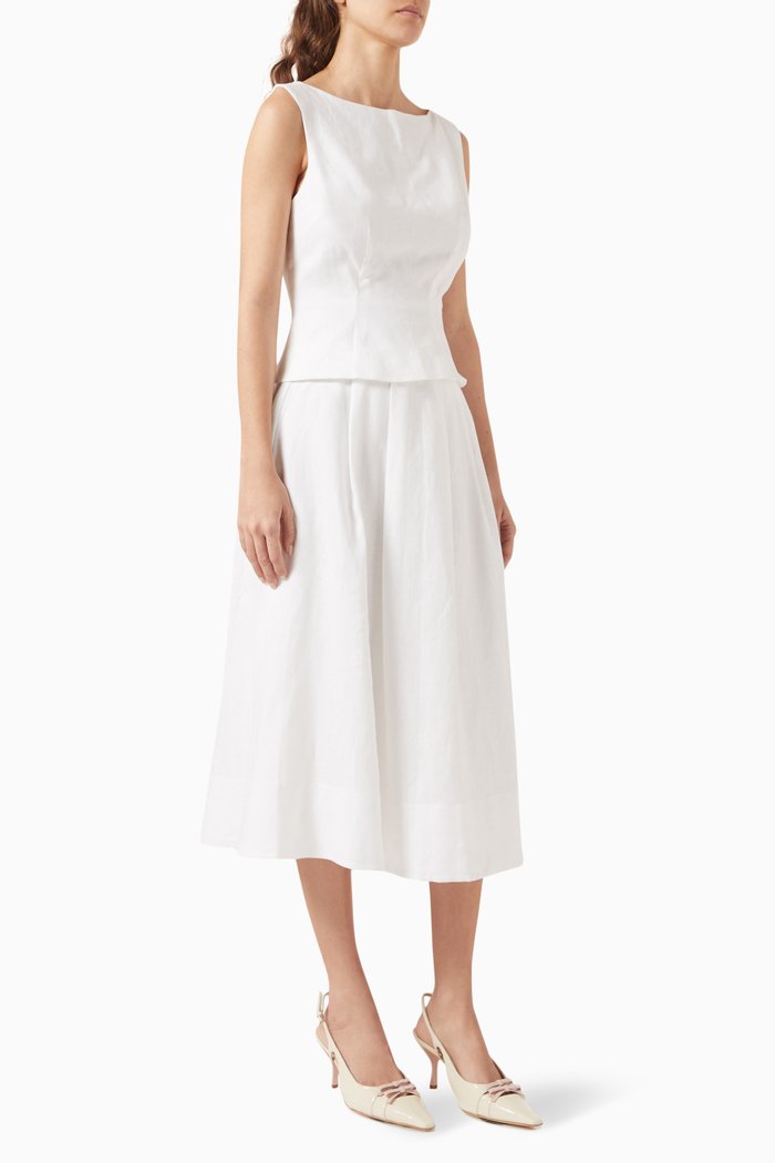 

Moya Top & Skirt Set in Linen, White