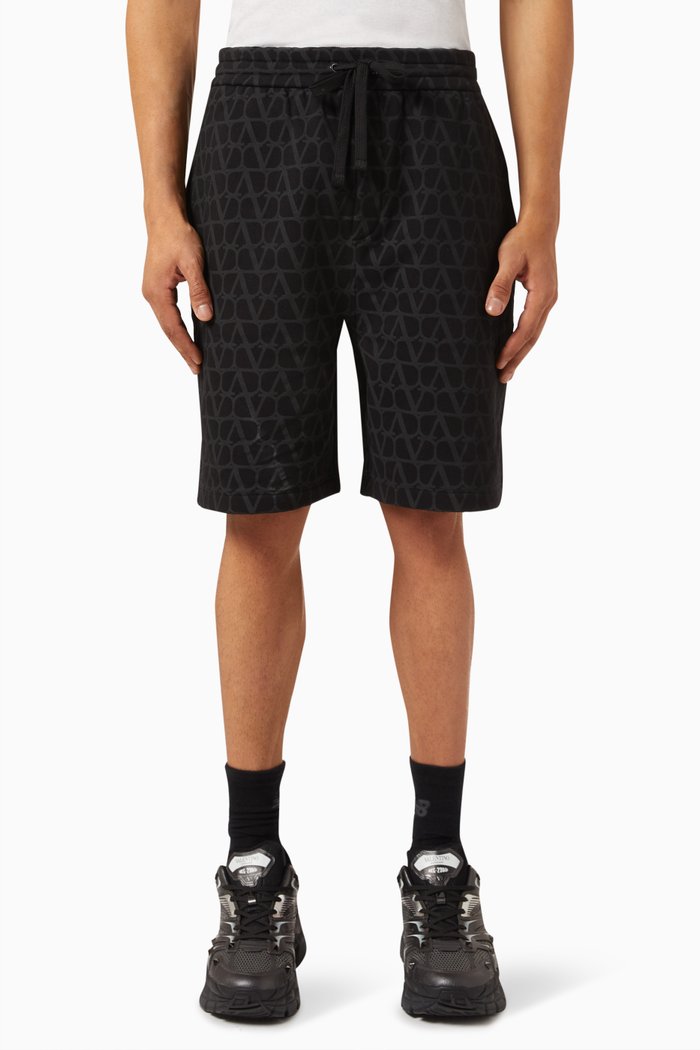 

Valentino Garavani Bermuda Shorts in Toile Iconographe Cotton, Black