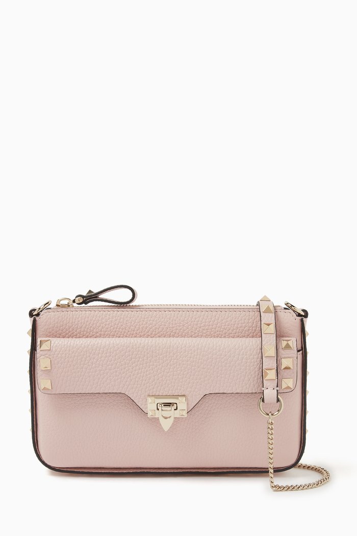 

Rockstud Chain Pouch in Grainy Leather, Pink