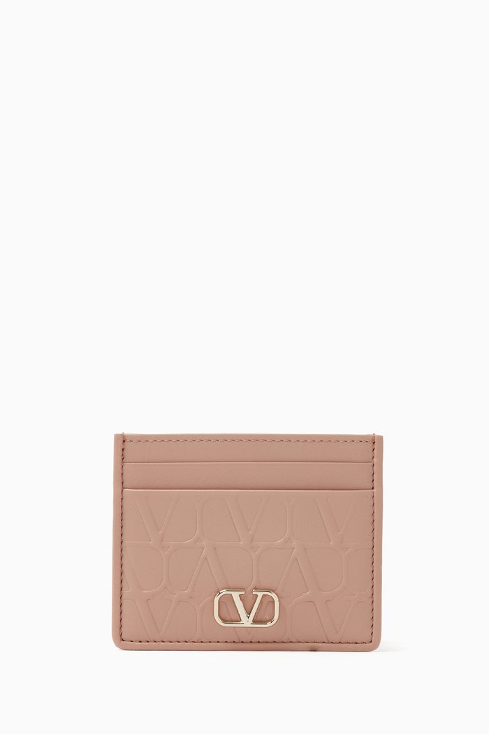 

Valentino Garavani Toile Iconographe Card Holder in Leather, Pink