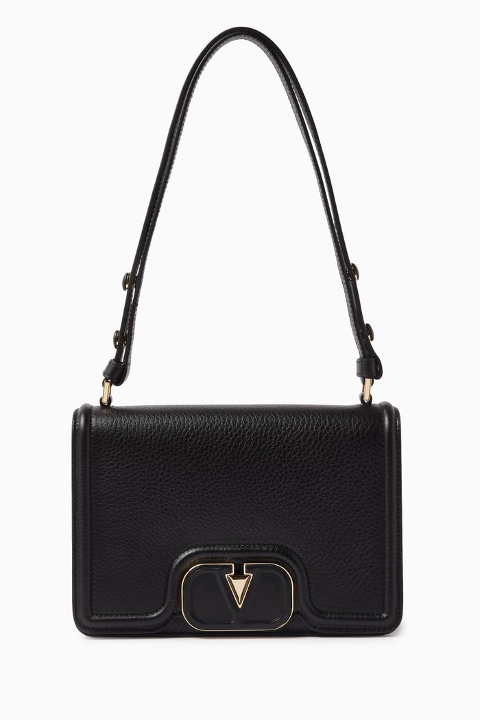 

Valentino Garavani VLOGO Small Shoulder Bag in Grained Leather, Black
