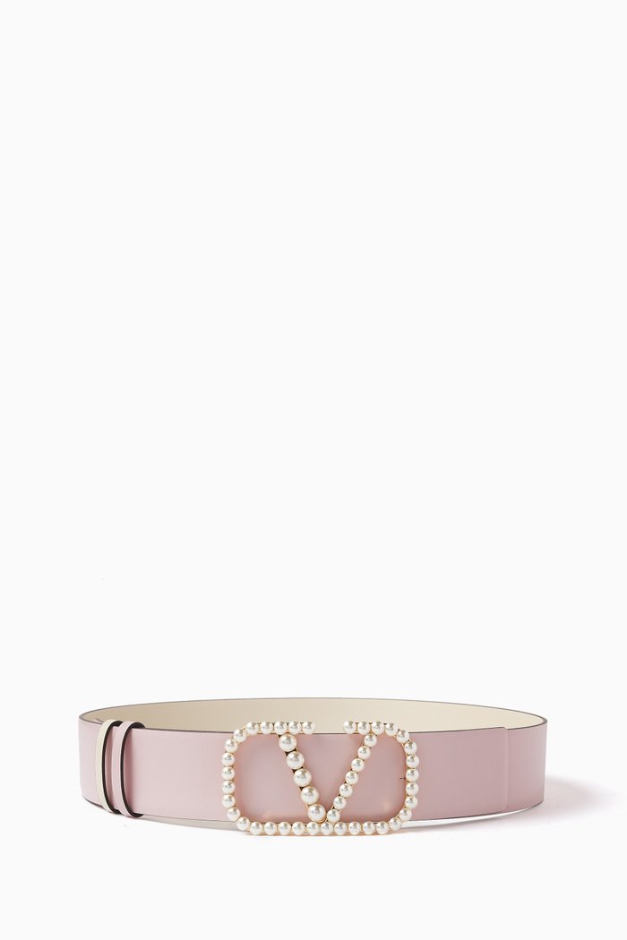 

Valentino Garavani VLOGO Reversible Belt in Leather, 40mm, Pink