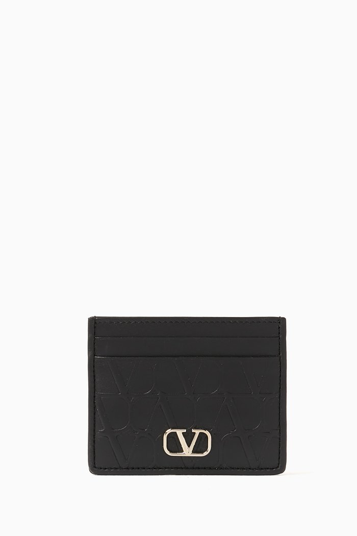 

Valentino Garavani Toile Iconographe Card Holder in Leather, Black
